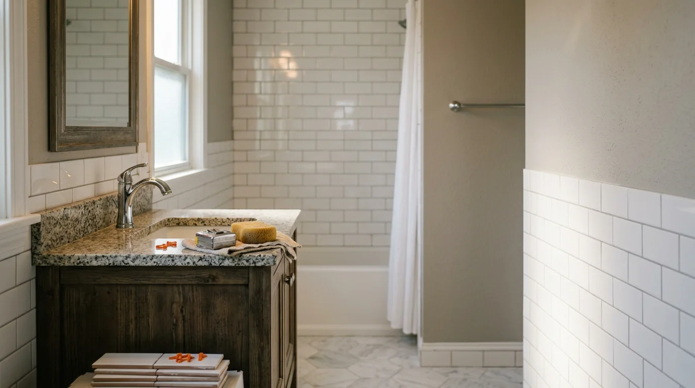 Renovated bathroom with new fixtures, tile, and vanity in Pennsylvania home